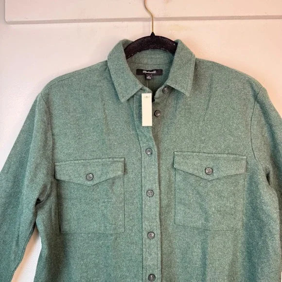 Madewell Flannel Flap-Pocket Oversized Ex-Boyfriend Shirt size XS  Smokey Spruce - Picture 7 of 11